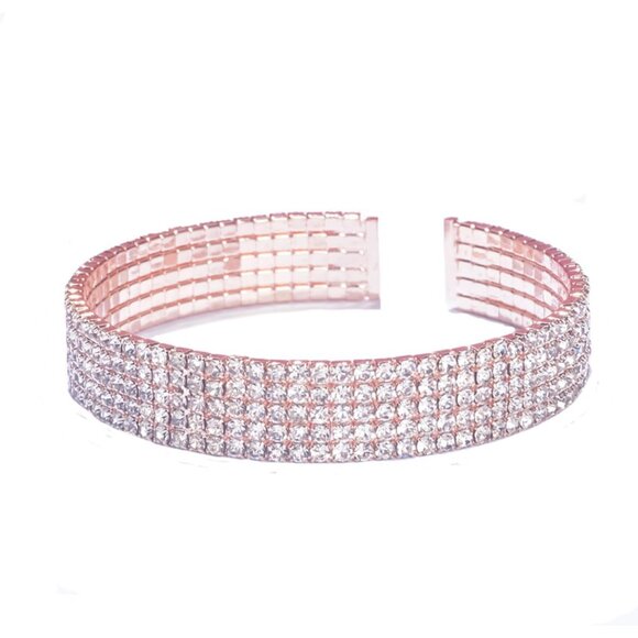 Adjustable Rhinestone Cuff Bracelet in 18k Rose Gold - Perfect Bridal Accessory - Picture 1 of 6